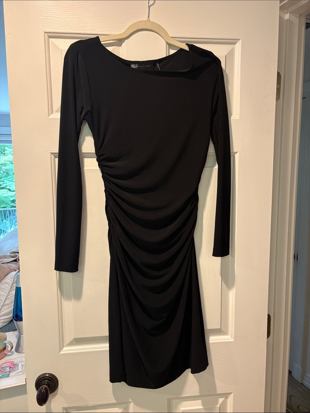 KamaliKulture Elegant Black Ruched Long-Sleeve Dress — Women's